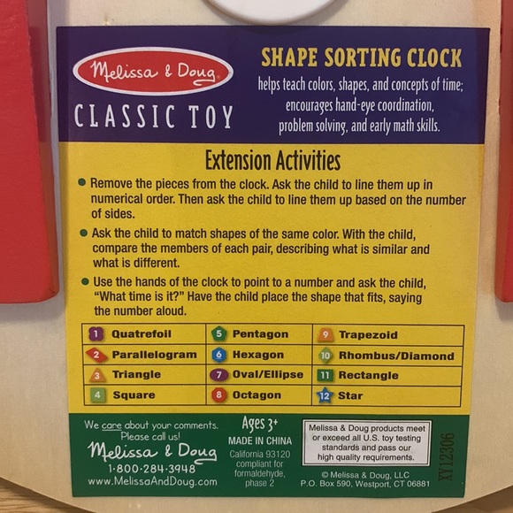 Melissa & Doug Wooden Shape Sorting Clock - Picture 3 of 3